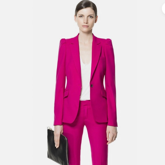 Zara Woman Puffed Sleeves Bright Fuchsia Blazer - Picture 12 of 15